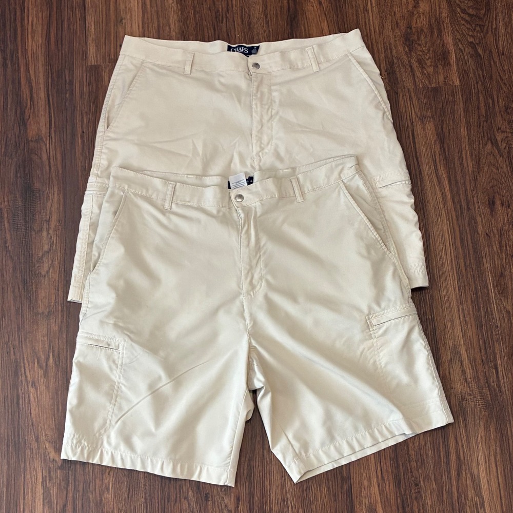 Chaps Cargo Shorts Men's 38 Beige Stretch Performance 2 Pair Bundle